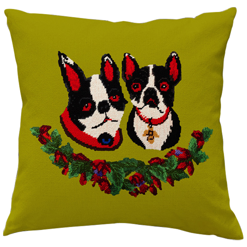 Декоративная подушка Стиль Gucci Two Dogs Green Мульти Зеленый Декоративная подушка Стиль Gucci Two Dogs Green Мульти Зеленый в Волгограде | Loft Concept