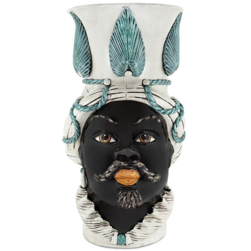 Ваза Vase Moro Man Giant With Leaf Malachite Бежевый Бирюзовый Черный Ваза Vase Moro Man Giant With Leaf Malachite Бежевый Бирюзовый Черный в Волгограде | Loft Concept