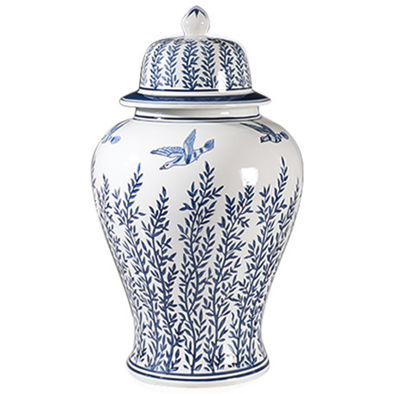 Ваза с крышкой Oriental Blue & White Flying Birds Vase Белый Синий Ваза с крышкой Oriental Blue & White Flying Birds Vase Белый Синий в Волгограде | Loft Concept