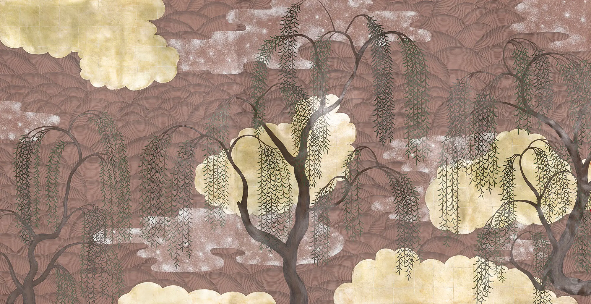 Обои ручная роспись Willow & Waves Original colourway on Edo painted Xuan paper with antiquing Обои ручная роспись Willow & Waves Original colourway on Edo painted Xuan paper with antiquing - постер Loft-Concept в Волгограде