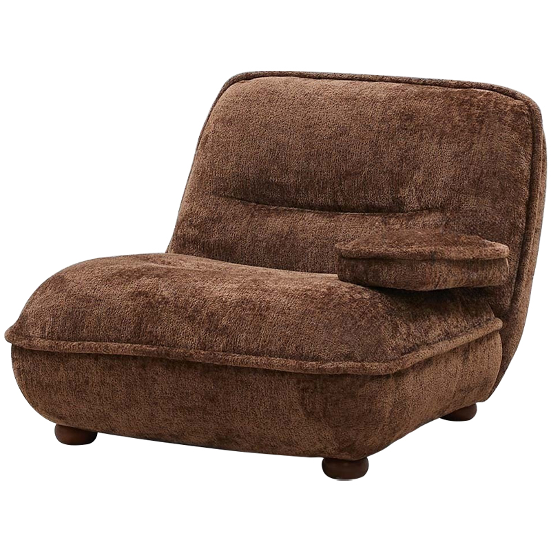 Кресло без подлокотников коричневое ну круглых деревянных ножках Loup Plush Armchair Brown Коричневый Кресло без подлокотников коричневое ну круглых деревянных ножках Loup Plush Armchair Brown Коричневый в Волгограде | Loft Concept