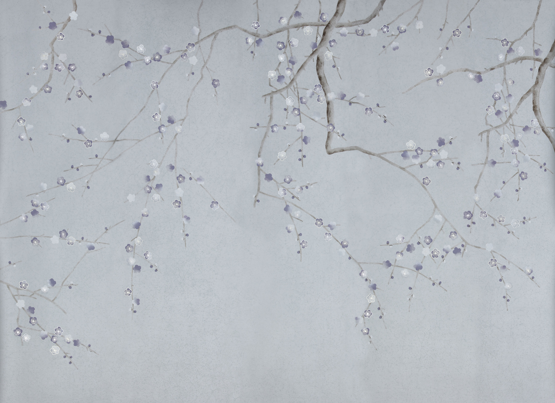 Обои ручная роспись Plum Blossom Special Colourway on Crackled Silver metallic silk Обои ручная роспись Plum Blossom Special Colourway on Crackled Silver metallic silk - постер Loft-Concept в Волгограде