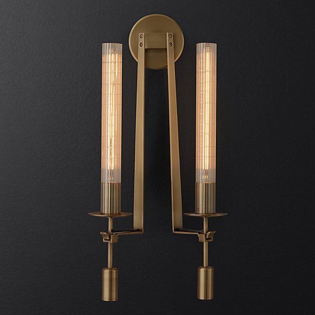Бра RH FONTANELLE DOUBLE WALL LAMP Латунь Прозрачное Стекло Бра RH FONTANELLE DOUBLE WALL LAMP Латунь Прозрачное Стекло в Волгограде | Loft Concept