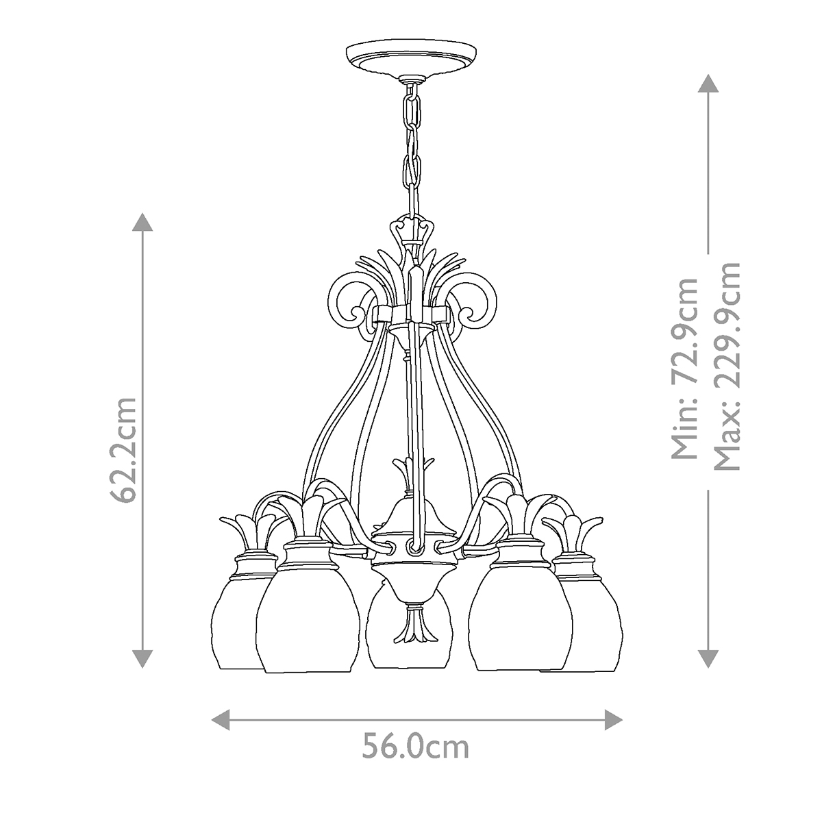 Люстра цвета латунь с 5-ю плафонами из рельефного стекла в форме ананаса Hinkley в Волгограде