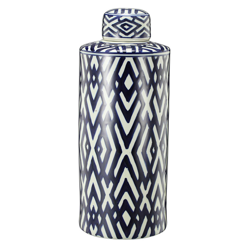 Ваза с крышкой Geometric Pattern 45 Синий Белый Ваза с крышкой Geometric Pattern 45 Синий Белый в Волгограде | Loft Concept