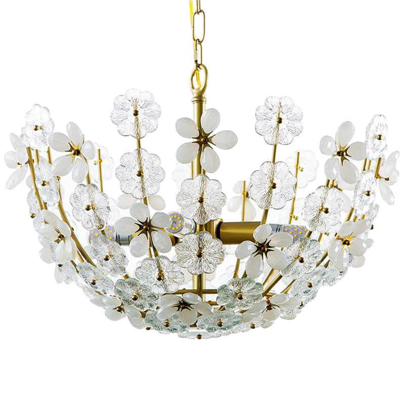 Люстра Glass White Flowers Chandelier Латунь Прозрачное Стекло Белый Люстра Glass White Flowers Chandelier Латунь Прозрачное Стекло Белый в Волгограде | Loft Concept