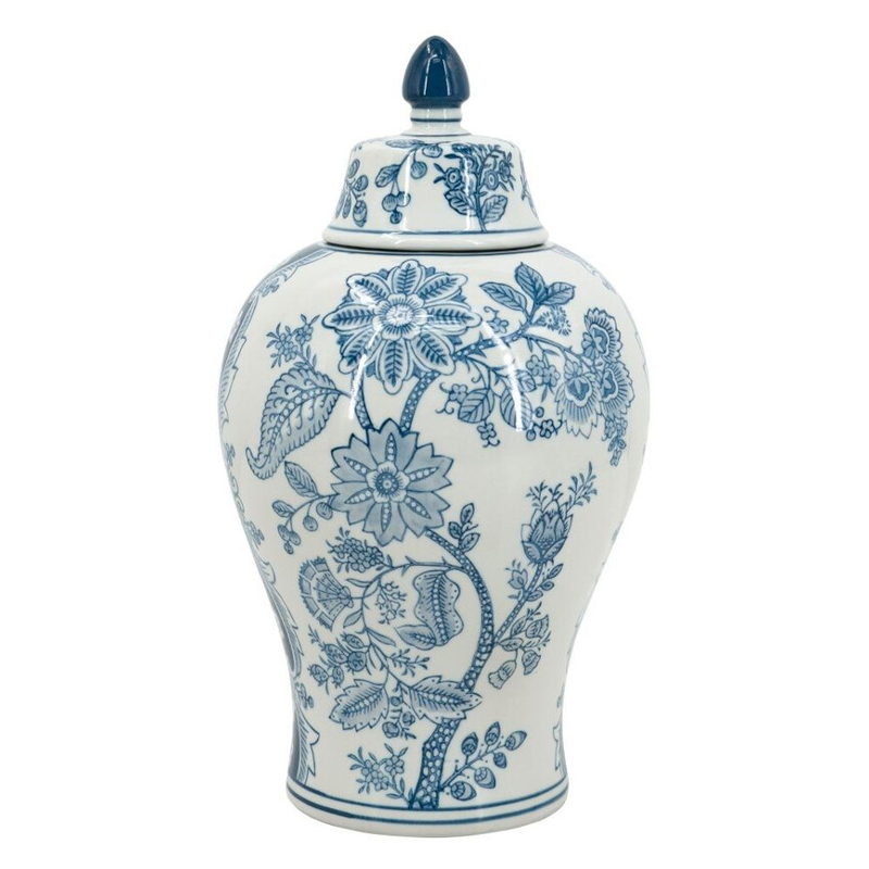 Ваза с крышкой и голубым цветочным рисунком на белом фоне Blue & White Ornament Белый Голубой Ваза с крышкой и голубым цветочным рисунком на белом фоне Blue & White Ornament Белый Голубой в Волгограде | Loft Concept