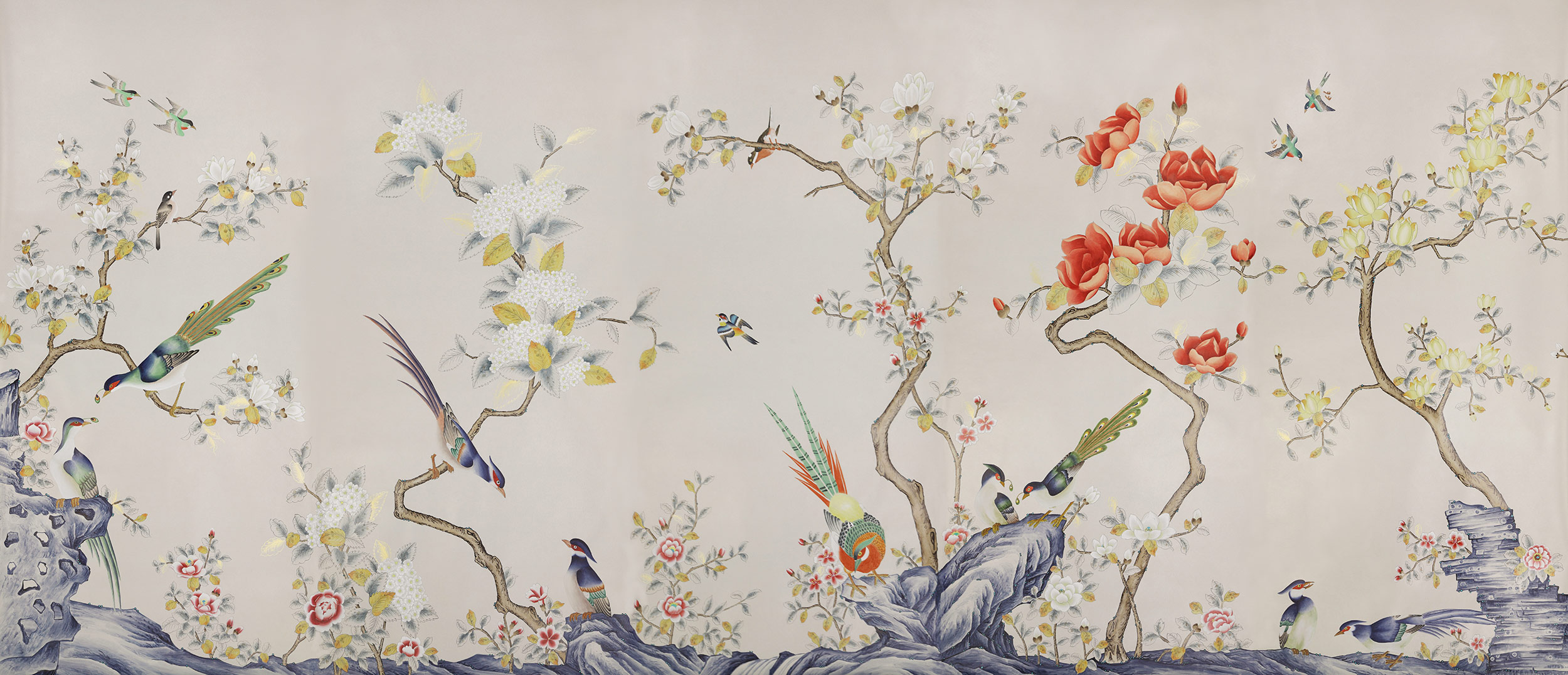 Обои ручная роспись Japanese Garden Colourway SC-252 on grey dyed paper Обои ручная роспись Japanese Garden Colourway SC-252 on grey dyed paper - постер Loft-Concept в Волгограде