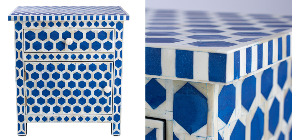 Тумба Midnight Blue Hexagon inlay cupboard 2 Drawer Тумба Midnight Blue Hexagon inlay cupboard 2 Drawer - Loft-Concept в Волгограде
