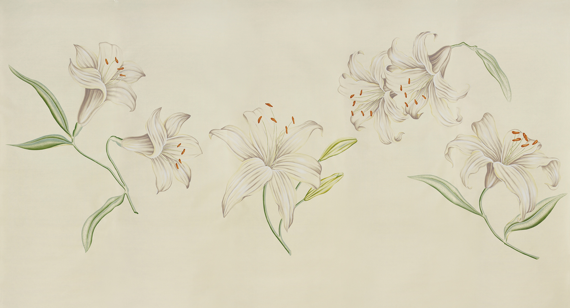 Обои ручная роспись Lilium Special Colourway on Ivory dyed silk Обои ручная роспись Lilium Special Colourway on Ivory dyed silk - постер Loft-Concept в Волгограде