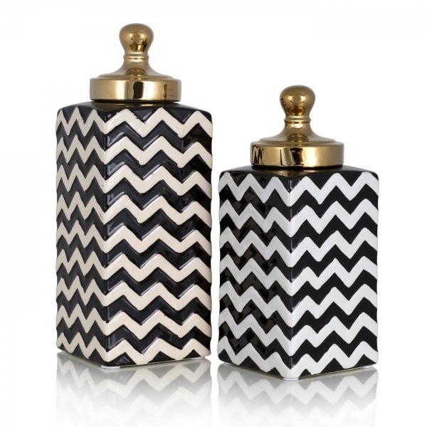Ваза c крышкой Black&White Zigzag Черно-белый Золотой Ваза c крышкой Black&White Zigzag Черно-белый Золотой в Волгограде | Loft Concept