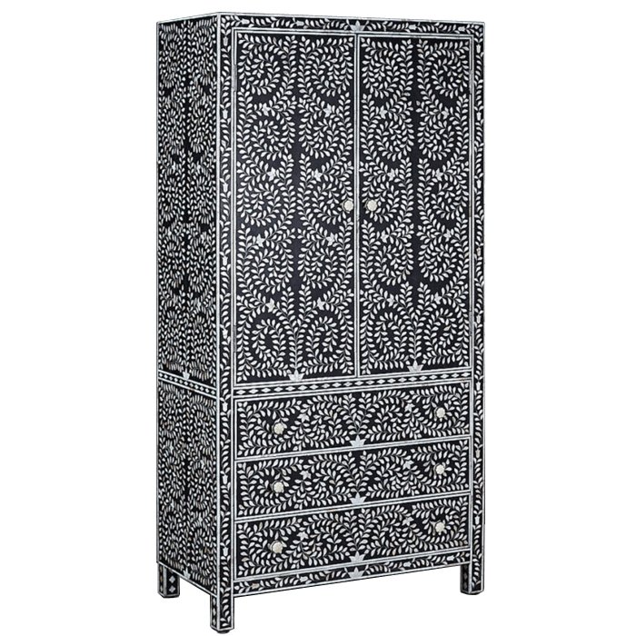 Шкаф Inlaid Bone Flower Motif Белый Черный Шкаф Inlaid Bone Flower Motif Белый Черный в Волгограде | Loft Concept