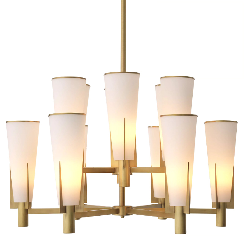 Люстра Eichholtz Dino Chandelier Double Латунь Белое матовое стекло Люстра Eichholtz Dino Chandelier Double Латунь Белое матовое стекло в Волгограде | Loft Concept