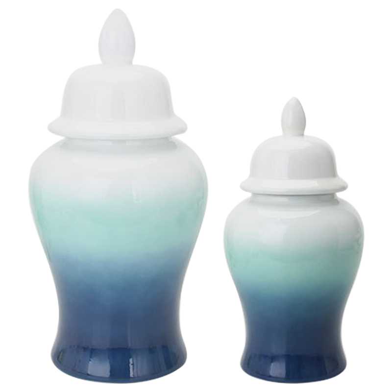 Ваза с крышкой White Turquoise Gradient Vase Белый Бирюзовый Ваза с крышкой White Turquoise Gradient Vase Белый Бирюзовый в Волгограде | Loft Concept