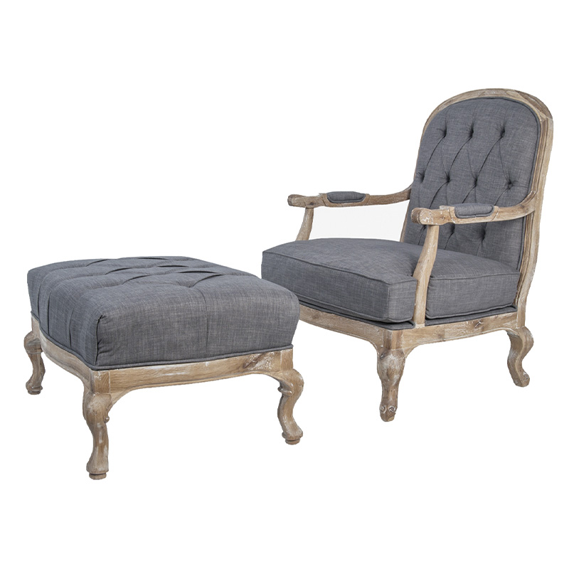Кресло с пуфом с мягкой обивкой из льна Edward Armchair grey Серый Коричневый Кресло с пуфом с мягкой обивкой из льна Edward Armchair grey Серый Коричневый в Волгограде | Loft Concept