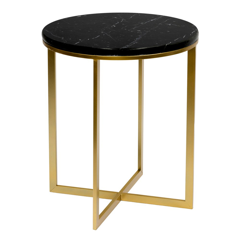 Приставной стол Round Table Marble black Золотой Черный Мрамор Nero в Волгограде | Loft Concept 