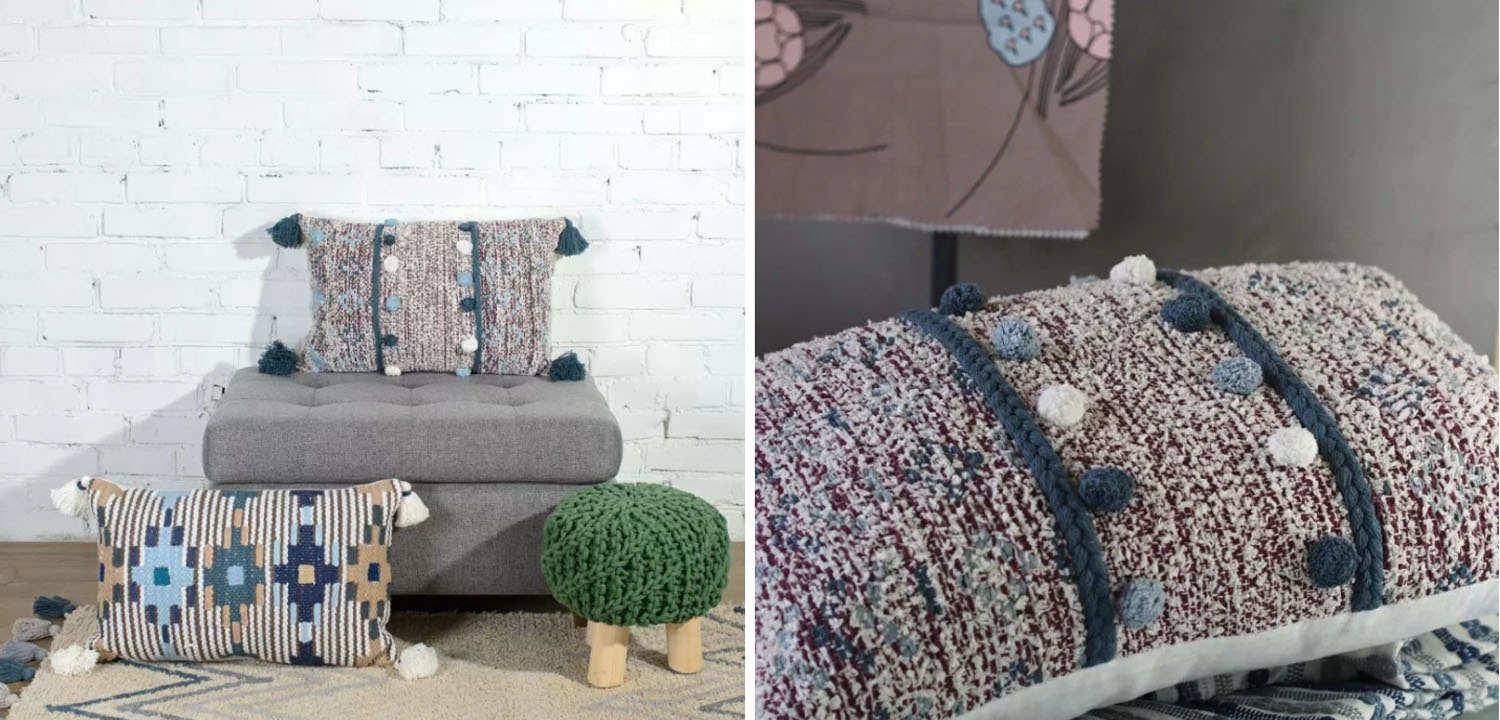 Подушка Lari Blue Ikat с кисточками - фото