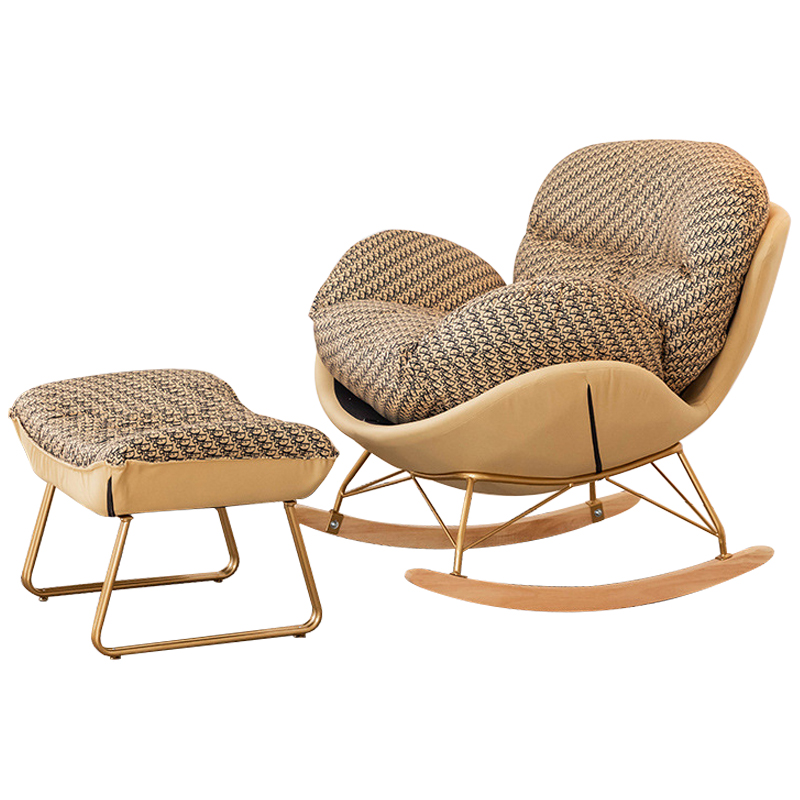 Кресло-качалка Dior Print Rocking Chair с банкеткой для ног Бежевый Коричневый Золотой Кресло-качалка Dior Print Rocking Chair с банкеткой для ног Бежевый Коричневый Золотой в Волгограде | Loft Concept