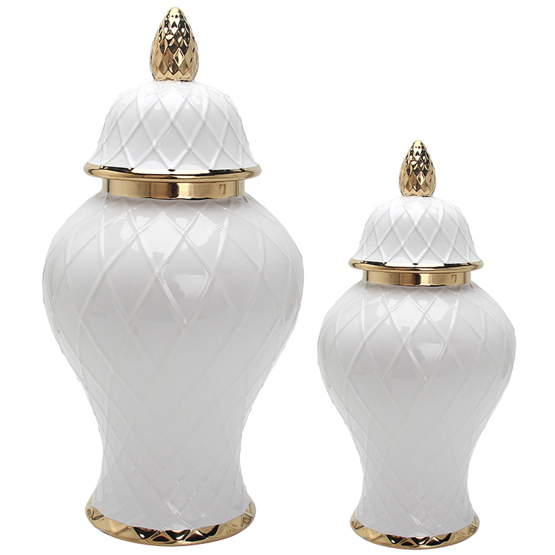 Ваза с крышкой White Rhombus Pattern Vase Белый Золотой Ваза с крышкой White Rhombus Pattern Vase Белый Золотой в Волгограде | Loft Concept