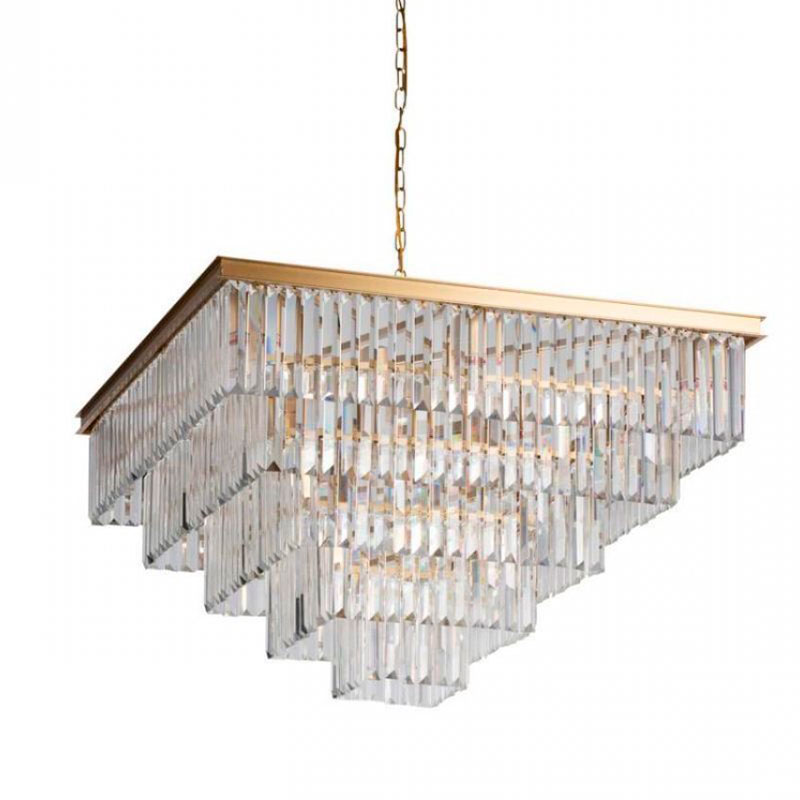 Квадратная Люстра RH 1920s Odeon GOLD iron Five layers Прозрачное Стекло 80х80 Золотой Прозрачное Стекло в Волгограде | Loft Concept 
