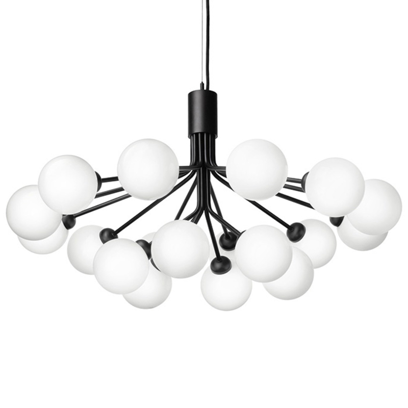 Люстра Berries Chandelier White Balloons Black 18 Черный матовый Белое матовое стекло Люстра Berries Chandelier White Balloons Black 18 Черный матовый Белое матовое стекло в Волгограде | Loft Concept