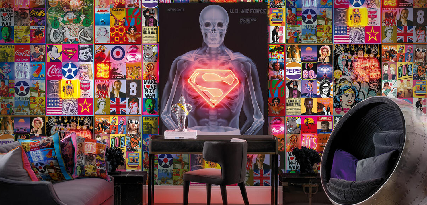 Дизайнерский Неоновый Постер Супермен Superman Skeleton - фото №1