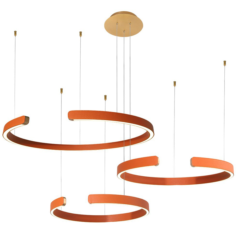 Люстра Half Ring 3 orange leather Оранжевый Золотой Люстра Half Ring 3 orange leather Оранжевый Золотой в Волгограде | Loft Concept