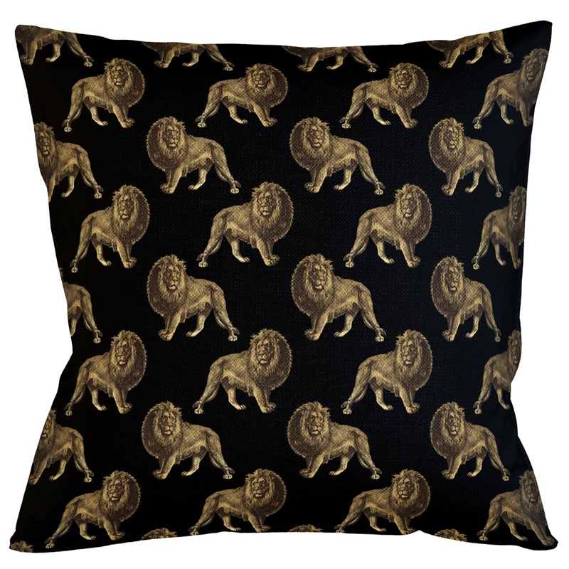 Декоративная подушка с узором из львов Home Safari Black Черный Коричневый Декоративная подушка с узором из львов Home Safari Black Черный Коричневый в Волгограде | Loft Concept