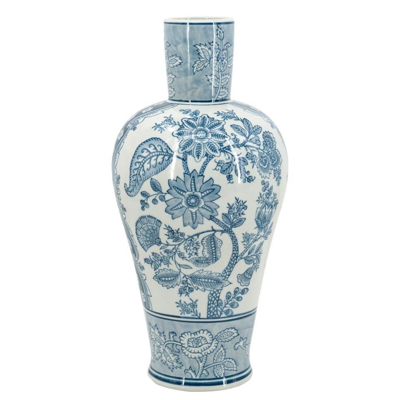 Ваза с голубым цветочным рисунком 43 см Blue & White Ornament Белый Голубой Ваза с голубым цветочным рисунком 43 см Blue & White Ornament Белый Голубой в Волгограде | Loft Concept