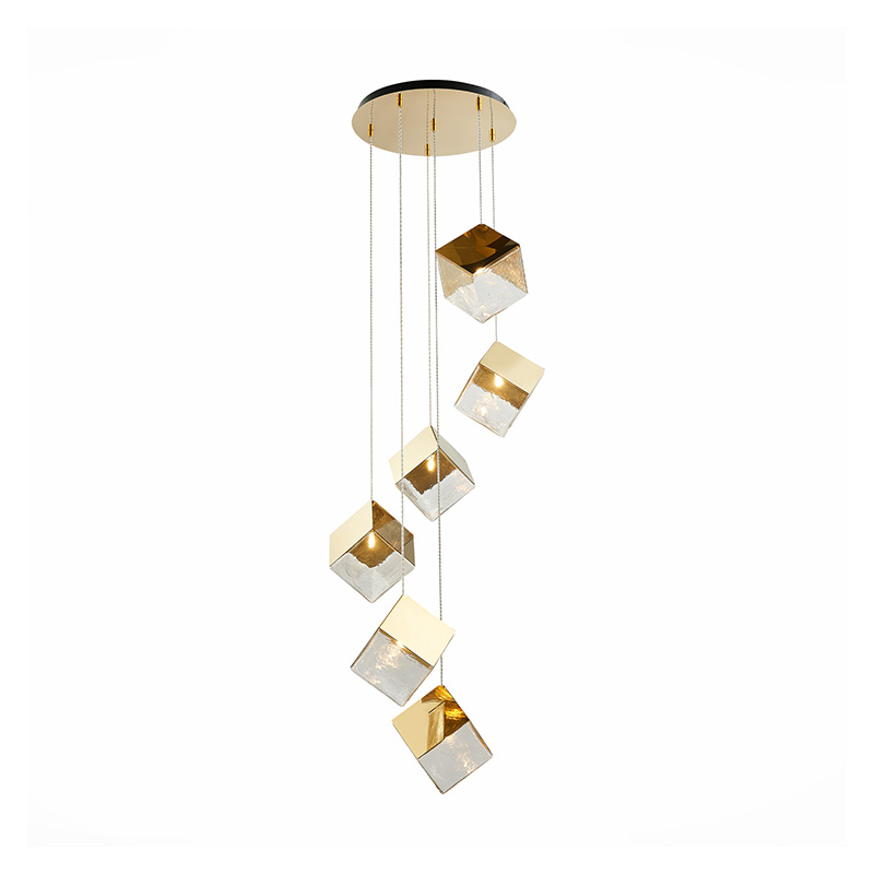 Потолочная люстра Pyrite Chandelier gold cube 6 Золотой Прозрачный Потолочная люстра Pyrite Chandelier gold cube 6 Золотой Прозрачный в Волгограде | Loft Concept