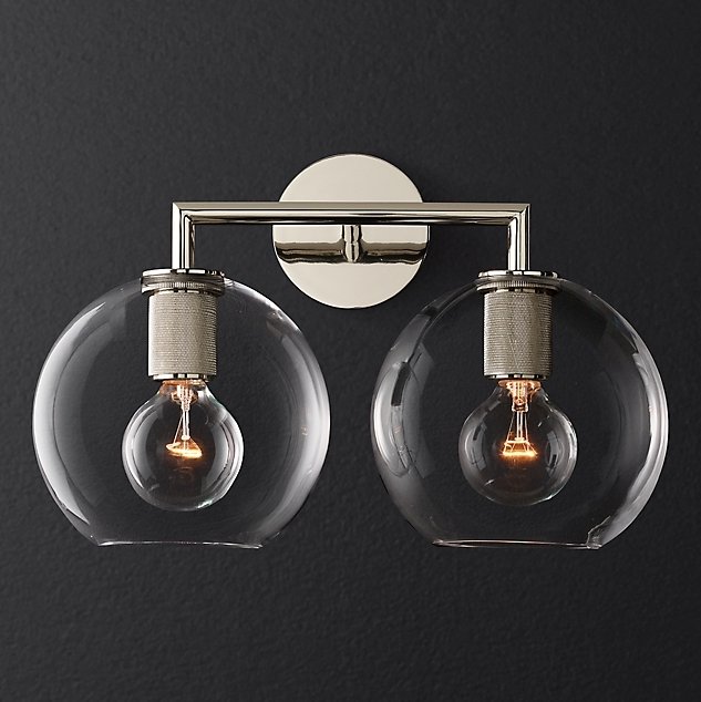 Бра RH Utilitaire Globe Shade Double Sconce Silver Прозрачное Стекло Никель Бра RH Utilitaire Globe Shade Double Sconce Silver Прозрачное Стекло Никель в Волгограде | Loft Concept