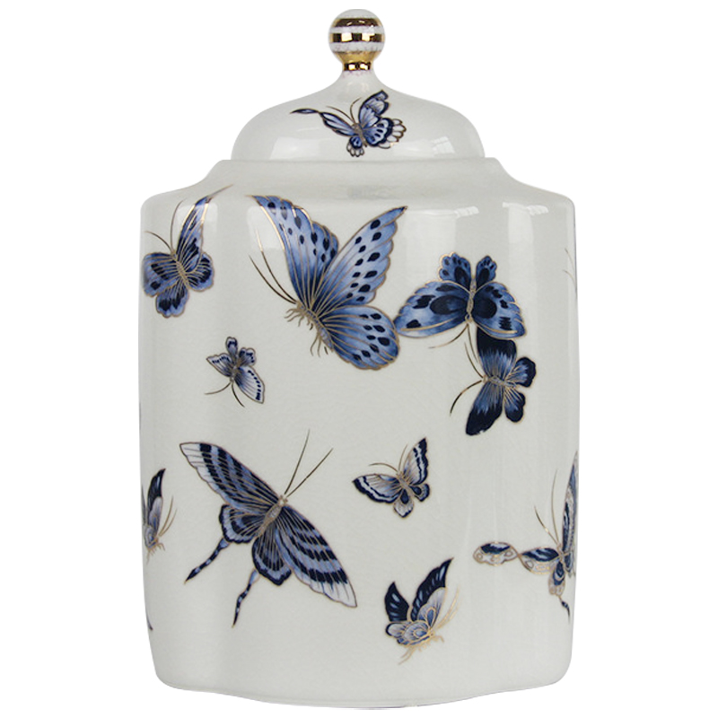Ваза с крышкой Porcelain Butterfly Blue and Gold Vase Белый Синий Золотой Ваза с крышкой Porcelain Butterfly Blue and Gold Vase Белый Синий Золотой в Волгограде | Loft Concept