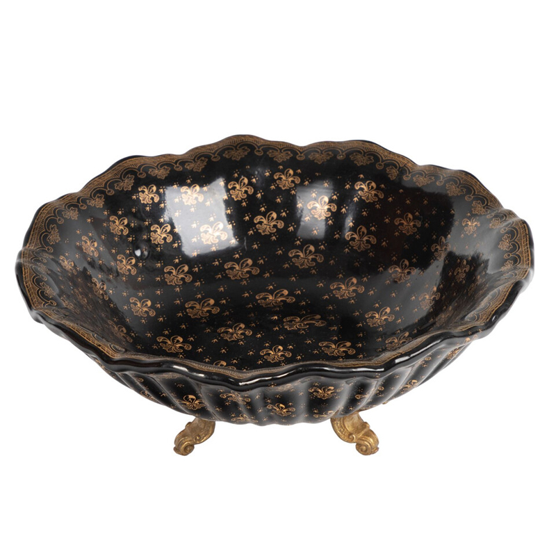 Блюдо черного цвета из фрафора на бронзовых ножках Eden Garden porcelain and bronze Черный Бронза Блюдо черного цвета из фрафора на бронзовых ножках Eden Garden porcelain and bronze Черный Бронза в Волгограде | Loft Concept