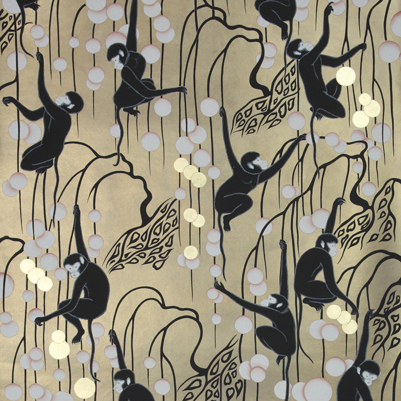 Обои ручная роспись Deco Monkeys Special Colourway on Brushed Gold gilded paper Обои ручная роспись Deco Monkeys Special Colourway on Brushed Gold gilded paper в Волгограде | Loft Concept