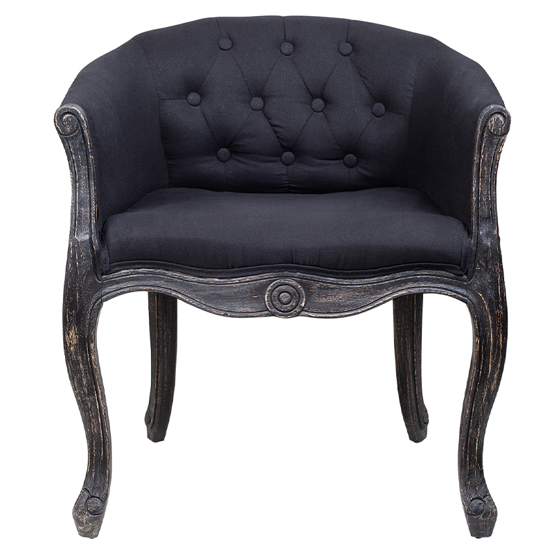 Кресло низкое в стиле прованс Черный Лен Louis French Armchair Черный Кресло низкое в стиле прованс Черный Лен Louis French Armchair Черный в Волгограде | Loft Concept