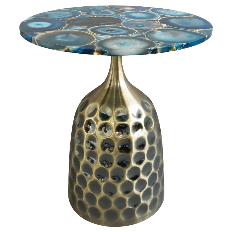 Приставной стол Blue Agate Side Table Синий Латунь Античная полированная Приставной стол Blue Agate Side Table Синий Латунь Античная полированная в Волгограде | Loft Concept