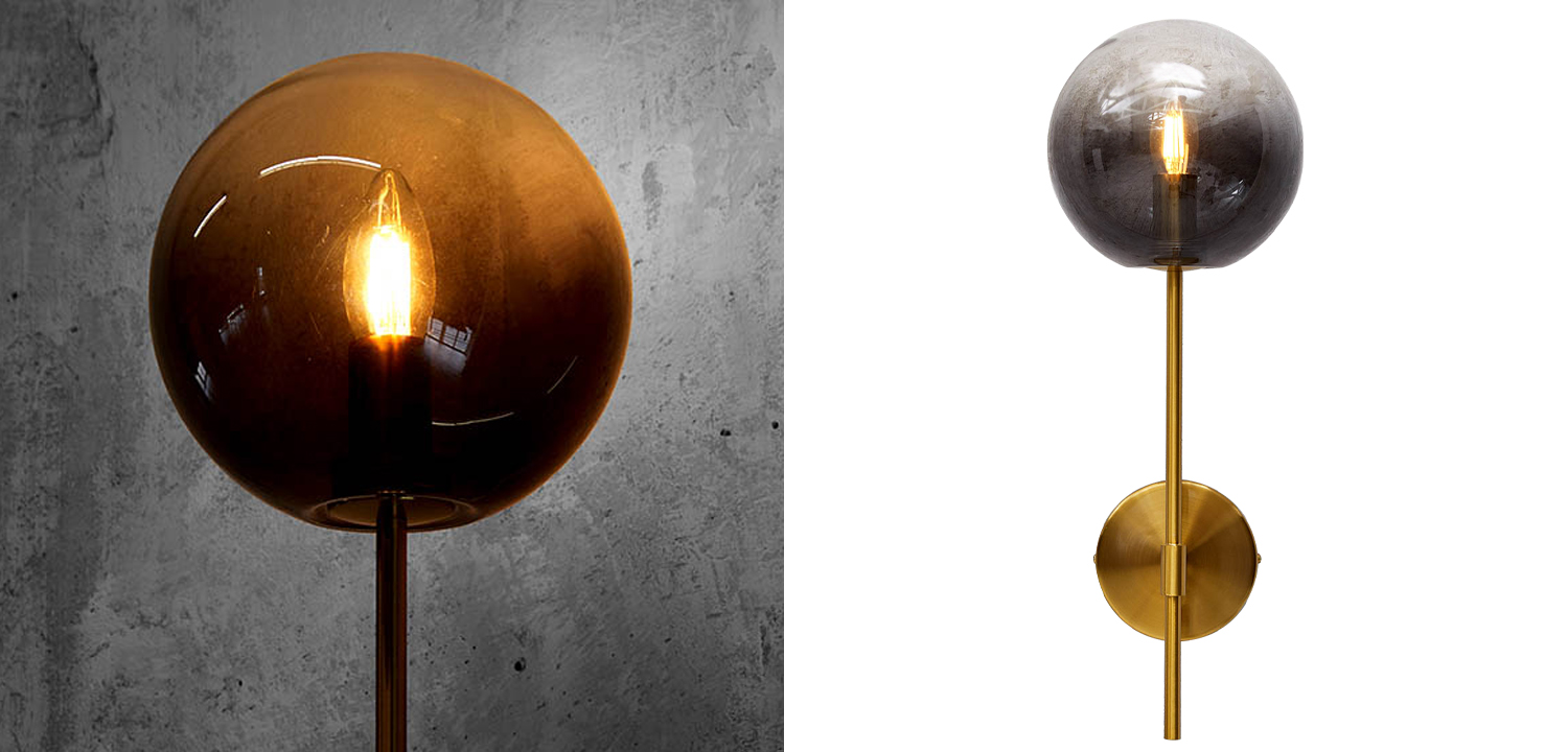 Бра стеклянный плафон шар Urmila Wall Lamp Серое стекло - фото