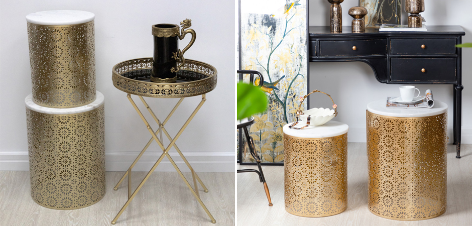 Приставной Стол Artesia Table Золотой с белым мрамором Приставной Стол Artesia Table Золотой с белым мрамором - Loft-Concept в Волгограде