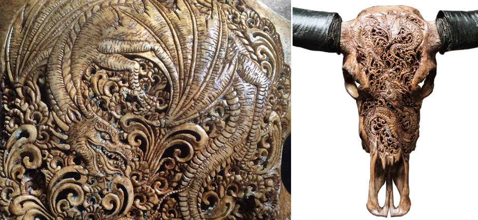 Череп буйвола Buffalo Skull Dragon резьба по кости Череп буйвола Buffalo Skull Dragon резьба по кости - Loft-Concept в Волгограде