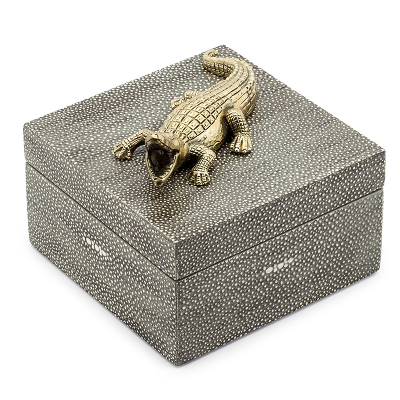 Шкатулка BOX KRIZIA CROCO SQ Светло-серый Латунь Шкатулка BOX KRIZIA CROCO SQ Светло-серый Латунь в Волгограде | Loft Concept