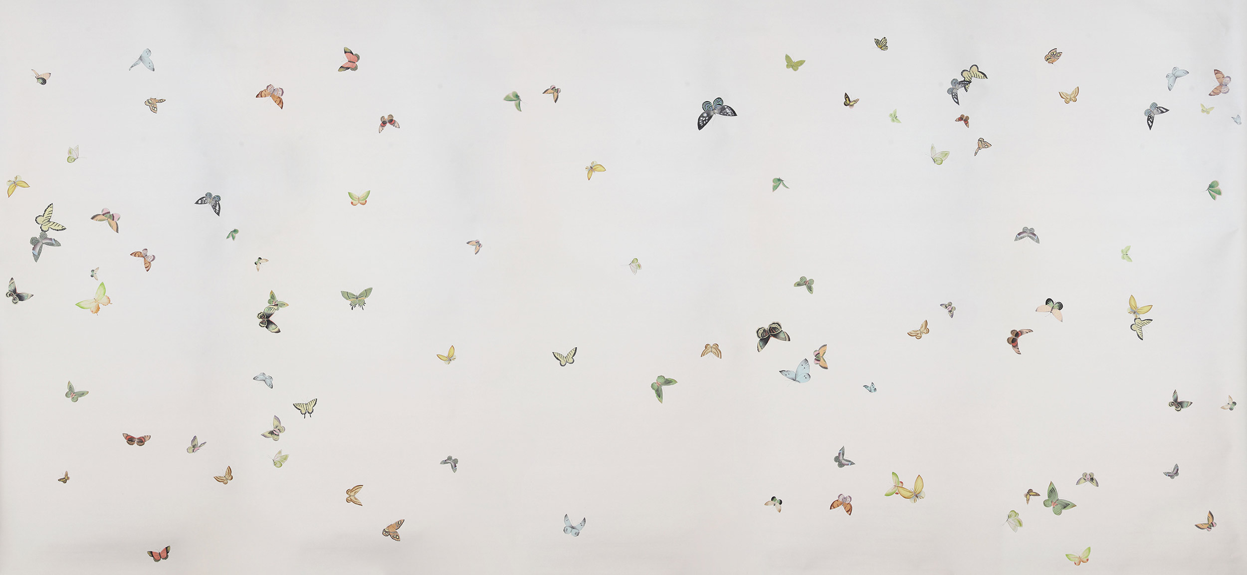 Обои ручная роспись Butterflies Emerald on Natural Mica metallic silk Обои ручная роспись Butterflies Emerald on Natural Mica metallic silk - постер Loft-Concept в Волгограде