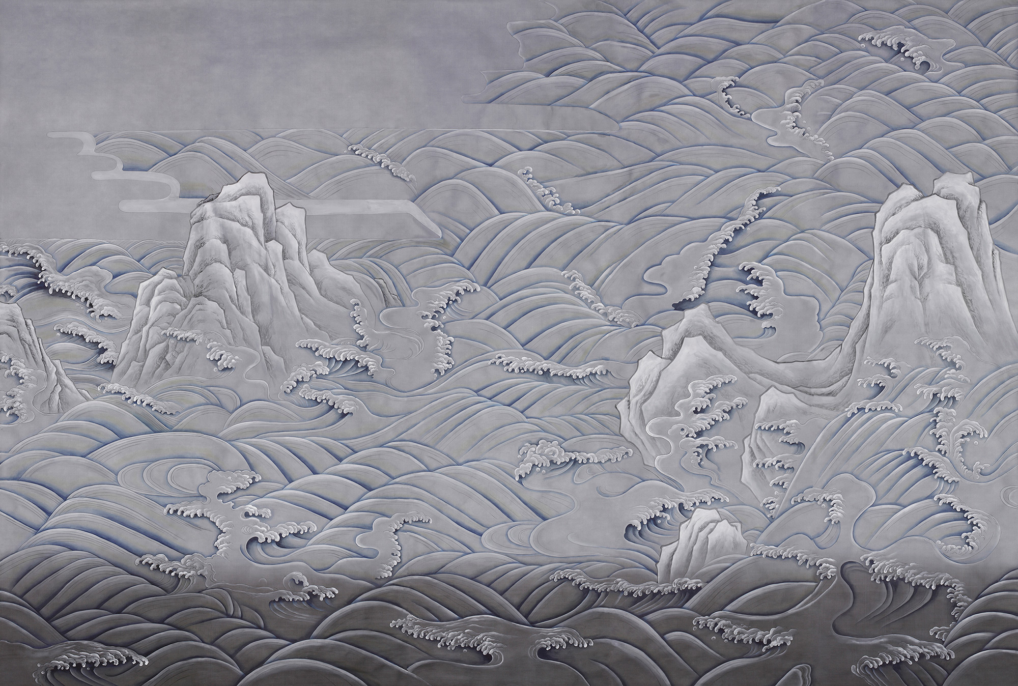 Обои ручная роспись Matsushima Waves Hokusai on Gun Metal dyed silk Обои ручная роспись Matsushima Waves Hokusai on Gun Metal dyed silk - постер Loft-Concept в Волгограде