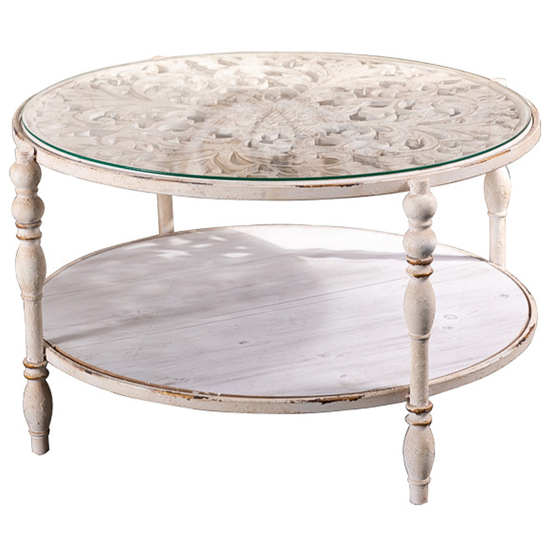 Кофейный стол Toussaint Provence Round Coffee Table Белый Бежевый Древесина Кофейный стол Toussaint Provence Round Coffee Table Белый Бежевый Древесина в Волгограде | Loft Concept