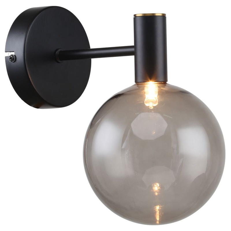 Бра с выдувным плафоном серого цвета Carmella Globe Black Черный Латунь Серый Бра с выдувным плафоном серого цвета Carmella Globe Black Черный Латунь Серый в Волгограде | Loft Concept