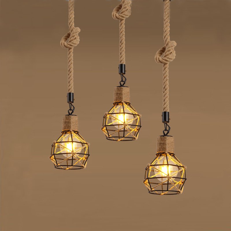 Подвесной светильник LOFT ROPE CHANDELIER CAGE Mono Черный Коричневый Подвесной светильник LOFT ROPE CHANDELIER CAGE Mono Черный Коричневый в Волгограде | Loft Concept