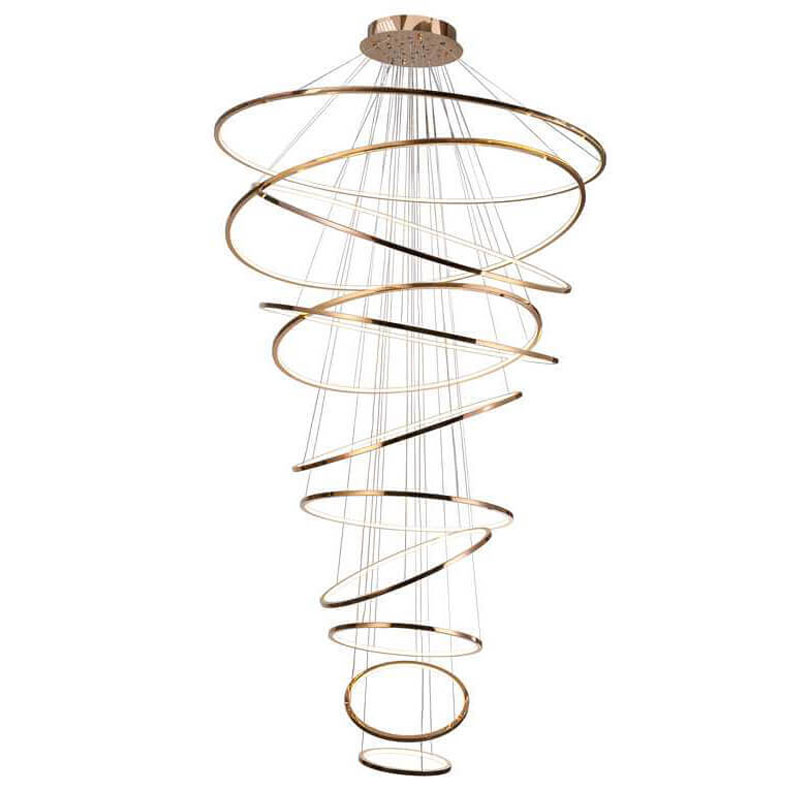 Люстра Композиция из 11 колец Ring Horizontal Chandelier Gold Золотой Розовое золото в Волгограде | Loft Concept 