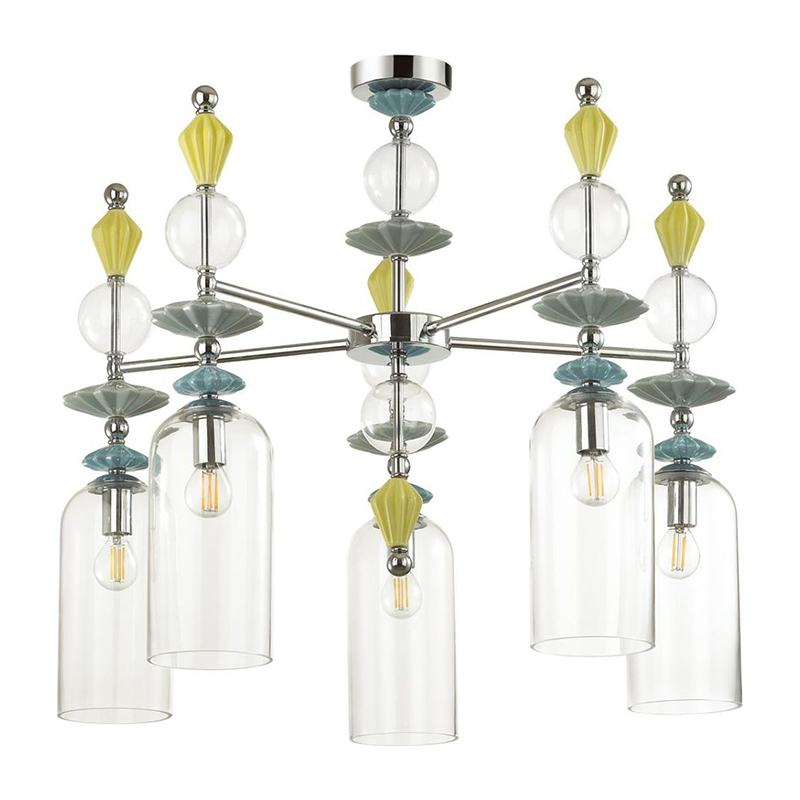 Люстра Iris Glass Chandelier candy 5 chrome Прозрачное Стекло Прозрачный зеленый Желтый Хром Люстра Iris Glass Chandelier candy 5 chrome Прозрачное Стекло Прозрачный зеленый Желтый Хром в Волгограде | Loft Concept