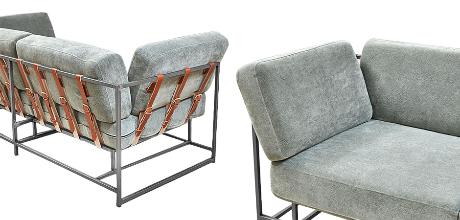 Двухместный диван Two Seat Sofa серо-голубой велюр Двухместный диван Two Seat Sofa серо-голубой велюр - Loft-Concept в Волгограде