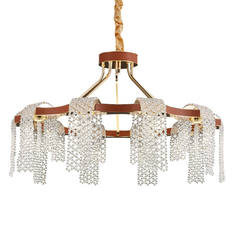 Люстра Leather Glass Chandelier 80 Прозрачное Стекло Коричневый Золотой Люстра Leather Glass Chandelier 80 Прозрачное Стекло Коричневый Золотой в Волгограде | Loft Concept