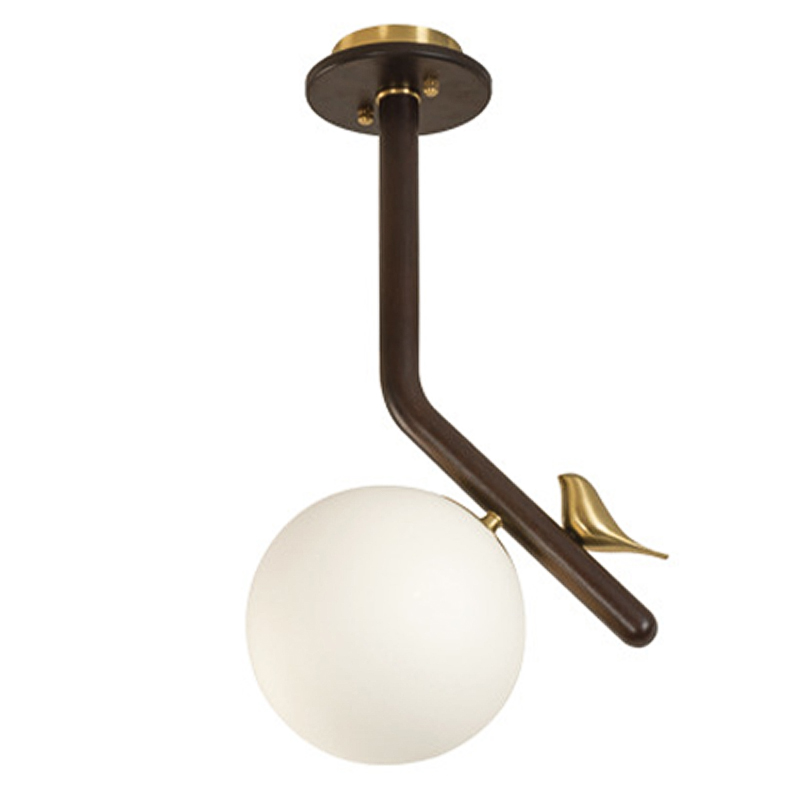 Потолочный светильник с птичкой Bird Wood Ring Ceiling Lamp Латунь Коричневый Белое матовое стекло Потолочный светильник с птичкой Bird Wood Ring Ceiling Lamp Латунь Коричневый Белое матовое стекло в Волгограде | Loft Concept